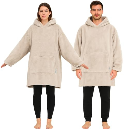 CalmyLIFE Hoodie Decke mit Ärmeln - Plüsch Sherpa Deckenpullover Oversize Kuscheldecke zum anziehen Kuschelpullover für Damen Herren XXL Poncho Blanket Pullover