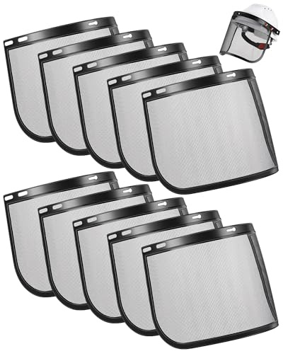 Copkim 10 Pcs Faceshield Replacement Visors Steel Wire Mesh Safety Face Shield Mask for Weed Whacking Grinding Black Mesh Face Shield for Woodcutting Mowing Gardening Trimming, Headgear Not Included