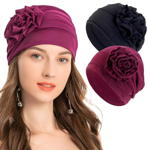 THQAE 2 Pcs bandana donna, cappelli donna, turbante capelli, Chemioterapia Cappello da Donna Turbante Bandana di Chemio Dormire Berretto Beanie per Donne Affette da Alopecia e per Pazienti Oncologici