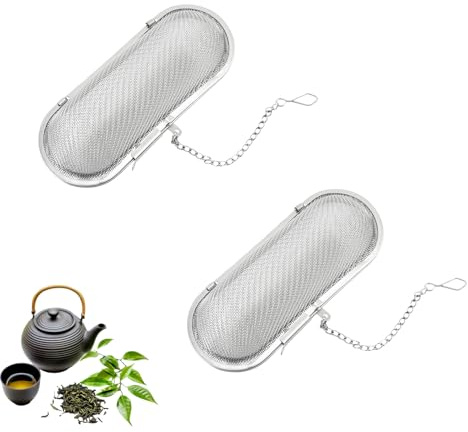 2x Teesieb Rostfreier Edelstahl 304,Feinmaschiger Tea Ei Teaballs mit Kette,Spülmaschinengeeignet Gewürzsieb Zum Mitkochen,Siebkugel Passiersieb für losen Tee Kräuter Gewürze,Teefilter für Teekannen