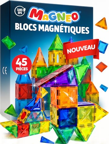 Magnetische Bausteine (45 teilig) - Magnetbausteine für Kinder ab 3 Jahren - Pädagogisches Magnetspielzeug - Kreatives Magnet Spiel mit starken Magneten – Ostergeschenk Idee