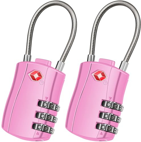 Diyife Cadenas TSA 3 Chiffres, Cadenas Valise Avion 2 Pièces - Rose | Ouverture en un Clic, Câble Flexible Petit Cadenas Code pour Valises de Voyage, Sacs de Voyage