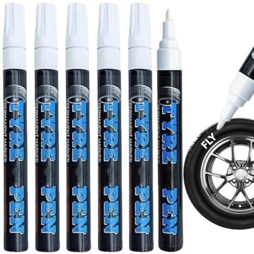 KLLJ Marcador para NeumáTicos Blanco Rotulador,6pcs Marcador para NeumáTicos Blanco Pack,Rotulador Impermeable para NeumáTicos De Coche,Rotulador para NeumáTicos De Coche,Rotulador Blanco Ruedas