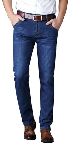 Herrjeans, Rakt Skurna, Fodrade, Fleece, Tjocka Termobyxor Av Bomull, Termojeans, Resår I Midjan, Vinterbyxor Med Fleecefoder, Varma Vinterfoder, Storlekar S-7XL(Blue,S)