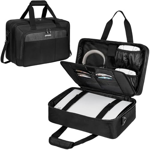 Jaffzora Carrying Case for PS5 PRO/PS5/PS5 Slim, Travel Protective Bag Fits for PlayStation 5 Console, Controllers, Game Discs & Gaming Accessories, Black