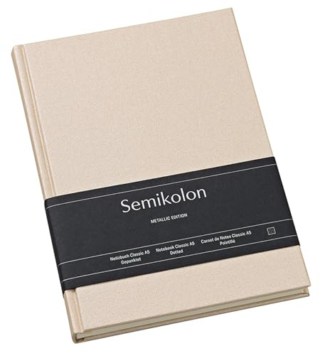 Semikolon 600083 Notizbuch Classic A5 dotted - 160 Seiten, cremeweißes Papier - Lesezeichen - Metallic Edition Satin Champagne