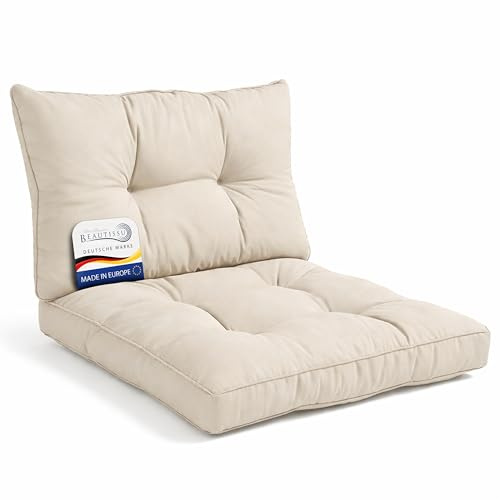 Beautissu Set di Lounge Cuscini per Sedie da Esterno Seduta 50x50 cm & Cuscino Schienale 50x40 cm – Comoda Seduta per Mobili e Arredamento Cuscini Sedie da Giardino Rattan – Natura