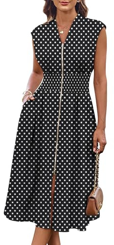 GRACE KARIN Women's Casual Dress with Pockets Zipper Front Dress for Vacation Wedding Work Office with Pocket