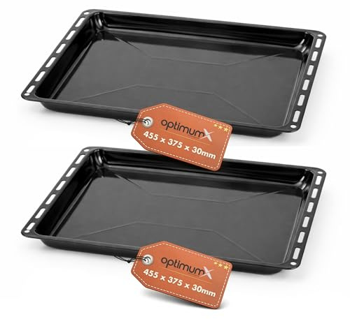 OptimumX 455x375x30mm Emailliert Backblech rechteckige Fettpfanne/Kuchenblech für Backofen, ideal zum Backen, Braten & Grillen, 2-teilig
