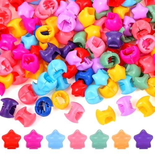 DOPENSPI 150 Stück Bunt Haarperlen zum Klipsen Haarclips,Mini Rund Haarperlen Clips Sternmuster Haarspangens Perlen Haare Kinder Kunststoff Haarclips für Haare für Pferdeschwanz Zopf Abschlussfeier