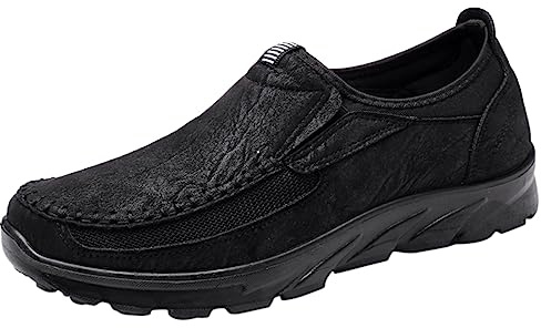 Loafers för män slip on vida fit skor mode promenad mockasiner bekväm pendlare kontor arbete Oxford affärer kontor klänning skor lätta låga loafers för användning hela dagen, Svart, 40 EU