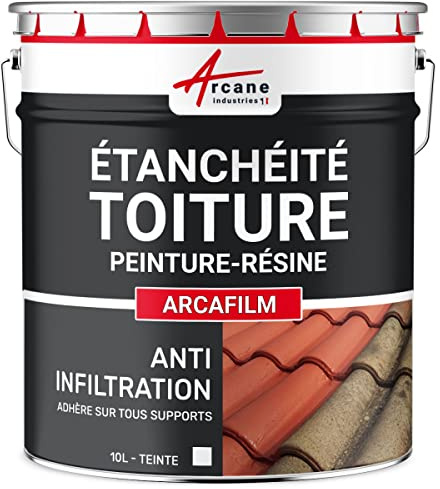 Étanchéité Toiture, Peinture Résine d'Étanchéité - ARCAFILM 10 L Blanc | Résine d'Étanchéité Souple, Toitures en Pente, Terrasses, Tuile, Béton, Zinc, Bois, Résiste aux Uv - Arcane Industries
