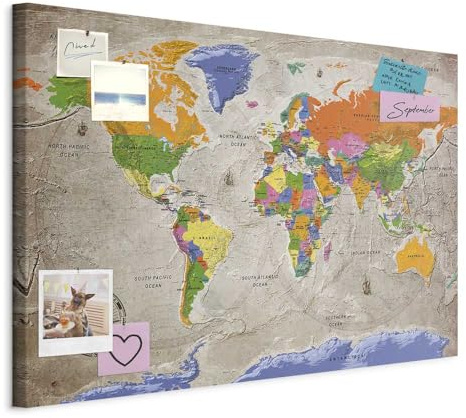 murando - Pinnwand Landkarte Karte Reise, 90x60 cm, Wohnzimmer, Büro, Kork | Kombiniert Pinnwand und Wandbild, praktisch und dekorativ, ideal fürs Büro oder Wohnzimmer, inspirierend, langlebig, stilvoll