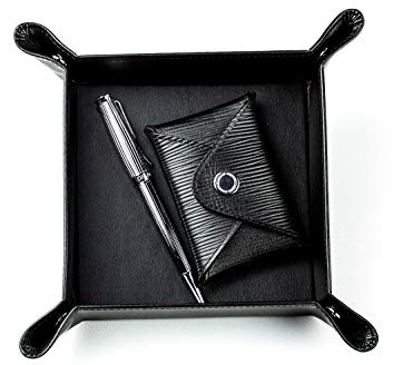 DELMON VARONE - Personalisierbarer Taschenleerer aus Premium Leder Boxcalf schwarz, Schlüsselschale ideal als Ablage für Schmuck, Kleingeld, Handy und Schlüssel, Elegante Echtleder Taschenleererschale