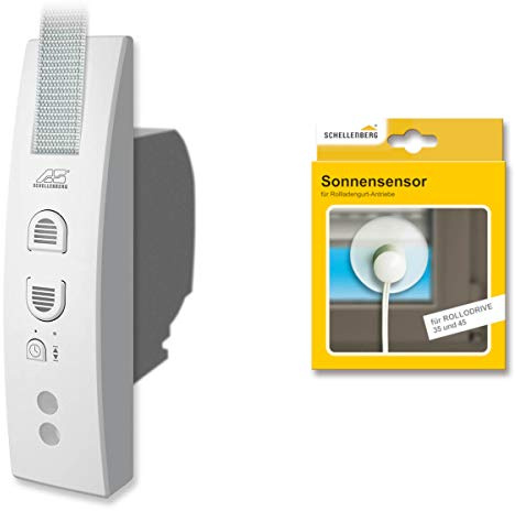 Schellenberg 22745 Elektrischer Gurtwickler RolloDrive 45 + Sonnensensor 22746, System Maxi für 23 mm Gurtbreite, Rolladenantrieb