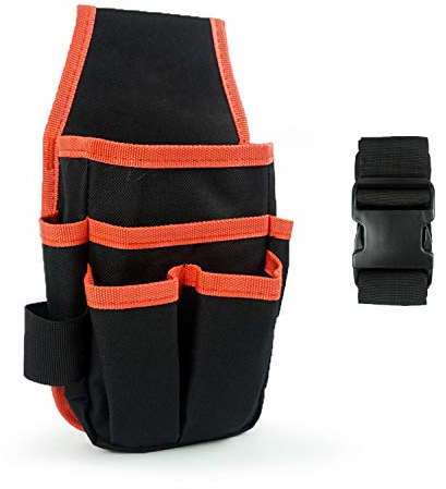 Ewrap Black Canvas Tool Pouch, Tool Organiser Bag, Electricans Organiser with 6 Roomy Pockets, 9 Tool Loops, Adjustable Waist Strap for DIY Electricians Carpenters
