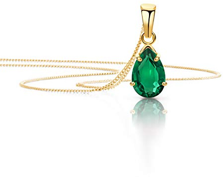 OROVI Schmuck Damen Tropfen Kette Gold mit Ketttenanhänger Edelstein Geburtsstein Rubin/Saphir/Smaragd klassische Halskette aus Gelbgold 9 Karat / 375 Gold Edelstein schmuck