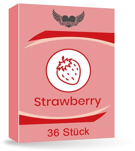 Kondome mit Geschmack Erdbeere 52mm - 36 Stück Gefühlsecht Extra dünn Extra feucht Analverkehr Gleitfilm von Lovelyness