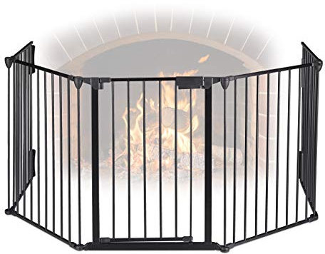 Relaxdays Cancelletto per Cani & Bambini, Set da 5 Parti Barriera Protettiva per la Stufa & Il Caminetto, H: 75 cm, Nero