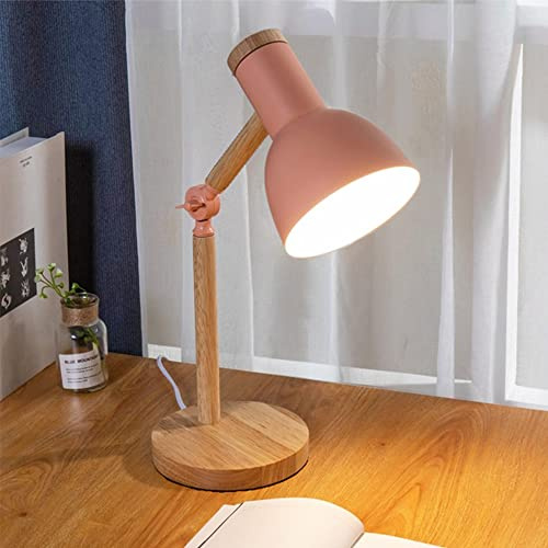 Chao Zan E27 Tischlampe LED Leselampe im klassichen Holz-Design - Rosa | Bürolampe, Nachttischlamp,Schreibtischlampe,Lampe mit verstellbarem Arm,Augenfreundliche Arbeitsleuchte,