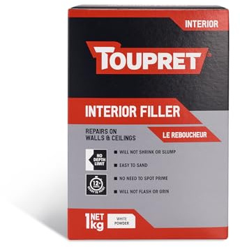 Toupret Interior Filler - Easy to Sand, No Shrink Crack Filler - Smooth Finish Wall Repair for Interior Surfaces - Professional Powder Filler - White - 1 kg