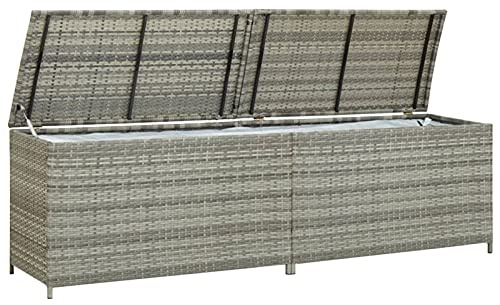 Gecheer Baule da Giardino, Casapanca in Polyrattan con Fodera Protettiva, 200x50x60 cm, Grigio, per Oggetti da Giardino, Cuscini e Accessori