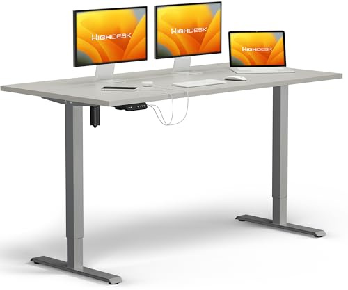 KRIEG HighDesk SMART Höhenverstellbarer Schreibtisch 160 x 80 cm I Silber + Grau - Elektrischer Sitz- & Stehtisch mit Tischplatte - Stehschreibtisch Elektrisch Höhenverstellbar