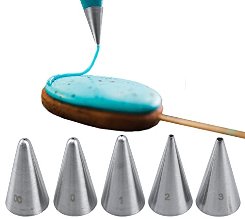 Tabiger 5pcs Small Round Piping Tips Cream Writing Drawing Nozzles Plain Pastry Tubes Tiny Round Decorating Nozzles Detail Tips for Cakes Cupcakes Macaron Cookies Baking Supplies
