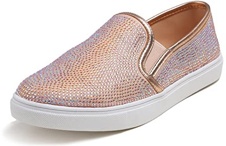 BREEZE NOUTHERLY Dam gnistrande strass ädelsten loafer platta utsmyckade glänsande fest bröllop brudklänning sneakers, Roséguld strass, 40 EU