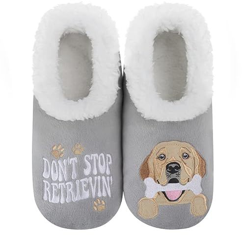 Snoozies Dachshund Slipper Socks for Women, Weiner Dog Gifts and Fun House Slippers, Soft Sherpa Lining, Cute Animal Slippers|Don't Stop Retrievin'-Small
