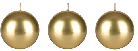 Mega Candles 3 pcs Unscented Gold Ball Round Candles, Hand Poured Premium Wax Candle 3 Inch x 3 Inch, Home Décor, Wedding Receptions, Occasions, Events, Festivities, Meditations, Relaxation