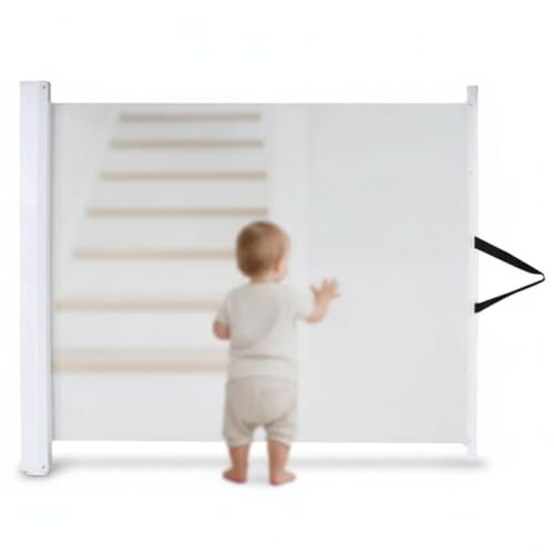 Melko Türschutzgitter Treppenschutzgitter ausziehbar 120 cm einrollbar Weiß | für Babys, Hunde und Welpen, 80 cm hoch, einhändige Bedienung, sichere Verriegelung, Wandbefestigung schont die Fußleiste