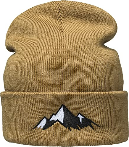 Baddery Beanie - „Alpengipfel“ - Bestickte Strickmütze für Herren & Damen - Warme Wintermütze (Braun)
