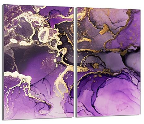 Herdabdeckplatten 2 Teilig 2x30x52 cm Ceranfeldabdeckung Küche Elektroherd Induktion Herdschutz Spritzschutz Glasplatte Schneidebrett, Marmor Violett