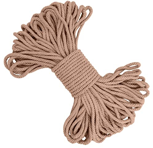 LEREATI Makramee Garn 5mm x 20m, Baumwollgarn Makramee-Schnur Farbig Baumwollkordel, Dicke Baumwollseil für Makramee Wandbehang, Hängepflanze, Traumfänger, Hochzeitsbogen (Aprikose)