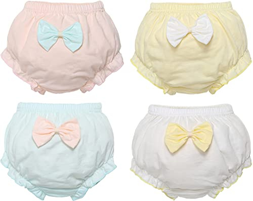 Adigau Juego de 4 pantalones de entrenamiento para bebé, niñas, niños, niñas, niños, algodón, ropa interior, calzoncillos con volantes, pantalones cortos Bloomer, A1., 12-24 meses