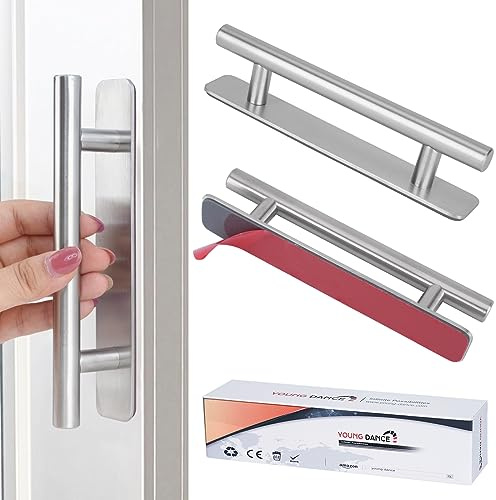 shuokang 2 Stück Selbstklebende Möbelgriffe, Aluminium Schrankgriffe, Schubladengriffe, Türgriffe, Ohne Bohren Griff für Kleiderschrank, Küche, Schiebetür, Balkontür (148mm, Silber