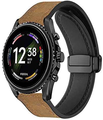 Magnetische Armbänder für Fossil GEN 6 44MM / Gen 5E 44MM Armband für Männer und Frauen, Magnetische Leder Silikon Hybrid Ersatzarmband Kompatibel mit Fossil GEN 6 44MM / Gen 5E 44MM (D)