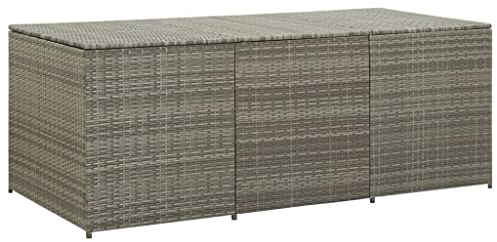 FIRBNUS 180x90x75 cm Auflagenbox mit Gasdruckfeder Box mit Deckel Gartenschrank Gartentruhe Garten Aufbewahrungsbox Outdoor Gartenboxen Grau Poly Rattan Stahlrahmen mit PE Innenfutter