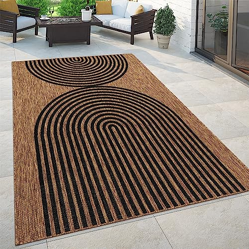 Paco Home In- & Outdoor Teppich Flachgewebe mit Palmen- & Boho-Muster in Sisaloptik Modern langlebig, robust & wetterfest Ideal für Terrasse, Garten & Balkon, Grösse:240x340 cm, Farbe:Natur 4