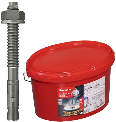 fischer Bolzenanker FAZ II Plus 12/20 R im Eimer, Schwerlastanker mit hoher Tragfähigkeit, 80 Ankerbolzen für Befestigungen schwerer Lasten & Stahlkonstruktionen, Edelstahl, Seismik- & ETA-Zulassung