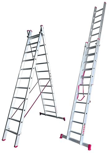 BTF | Escalera de Aluminio 2 Tramos 3,5 MTS, 13 peldaños Profesional | Escalera Combinada, Transformable/Extensible | Altura alcanzable Aprox. 7,0 Metros | Certificada EN131 | Ref.: BTF-EDE8035