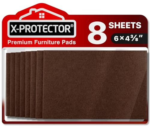 Felt Furniture Pads X-PROTECTOR 8 PCS - Premium 6” x 4 3/8” Heavy Duty Brown Felt Sheets! Cut Large Furniture Pads to The Size You Need - The Best Floor Protectors for Any Hard Floor!