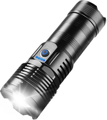 Skylla Taschenlampe led usb Aufladbar 5000 Lumen Extrem Hell Taschenlampen IPX6 Wasserdicht 5 Lichtmodi für Camping Wandern Notfälle （Mit großer Kapazität 6000mAh Akku）