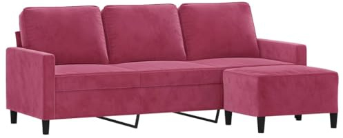 vidaXL Sofa 3 Sitzer, Couch mit Fußhocker, Liegesofa für Wohnzimmer, Polstersofa Sessel Relaxsofa Loungesofa Relaxcouch TV Sofa, Weinrot Samt