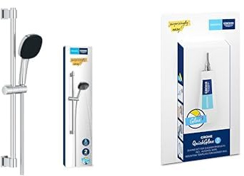 Grohe Vitalio 110 - Brausestangenset extra wassersparend ~6l/min + Kleber (2 Strahlarten, Brausestange 90cm, Kleben oder Bohren), eckig, chrom, 2639810E