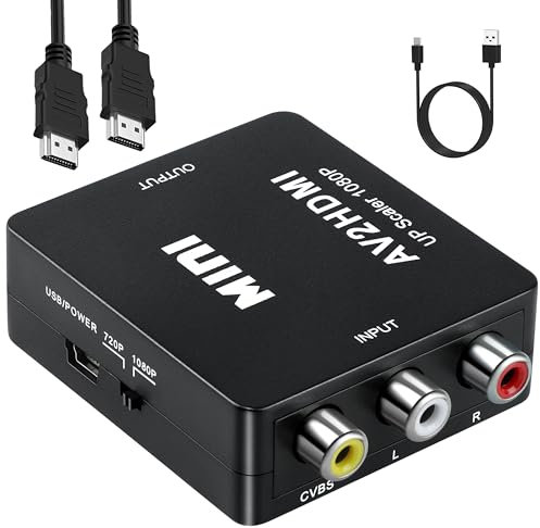 SZJUNXIAO Convertidor de RCA a HDMI + Cable HDMI de 1 metro, AV a HDMI Adaptador, Convertidores Vvídeo Audio con Cable de Carga USB 1080P para Snes, NES, PSP, Reproductor de DVD