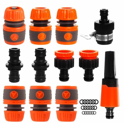 Garden Hose Connectors and Fittings Set.1Nozzle,5 Hose End Quick Connector,1Hose Waterstop Accessory,2 Double Male Snap Connector,2 Hose Pipe Tap Fitting 1/2 Inch and3/4 Inch Size 2-in-1etc
