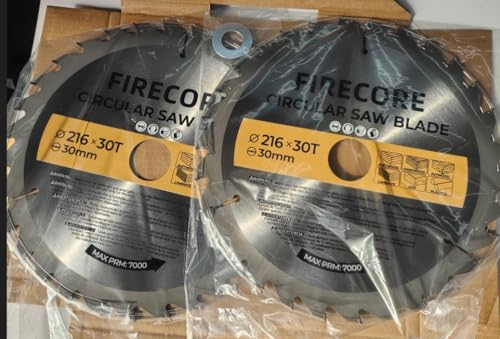 Firecore Kreissägeblatt Set 2 tlg, Trennscheibe 216x30mm ideal für Holz, Kunststoff und anderen Materialien- kompatibel mit Tauchsäge & Kreissäge von Bosch & Makita - Sägeblatt aus Hartmetall
