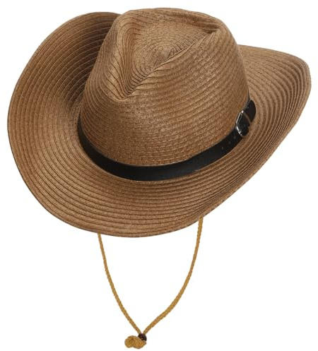 jerbro Cowboyhut Cowgirl Hut Strohhut Sonnenhut Sommer Strandhut Westernhut Panama Hut Cowboy Faltbar Krempe Sommerhut für Western Party Kostüm (DE/NL/SE/PL, Alphanumerisch, Einheitsgröße, Kaffee)
